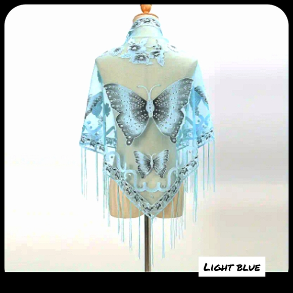 Lace Tassel Butterfly Print Shawl Triangular Scarf, Windproof cover up scarf new - Picture 6 of 10